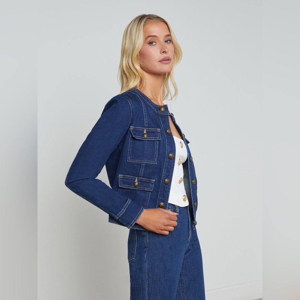 NWT L'AGENCE Yari Denim Collarless Jacket - Picture 2 of 9